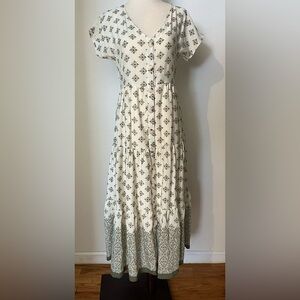 Cream & Green Floral Print Dress